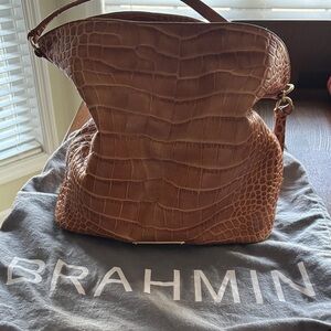 Brahmin Brown Croc-Embossed Hobo Bag